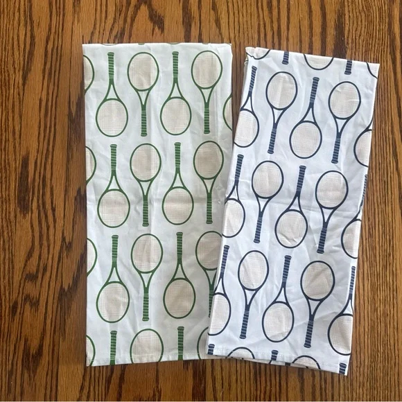 NWOT Katie Kime Tennis Green Navy Tea Towel Set Cotton Boutique - Picture 2 of 3